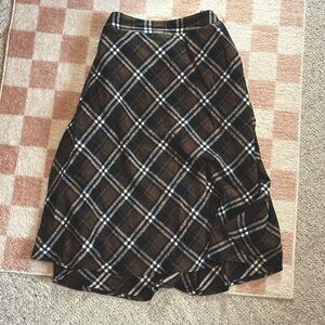 plaid brown midi skirt ♡︎ grannycore plaid rustic long midi skirt